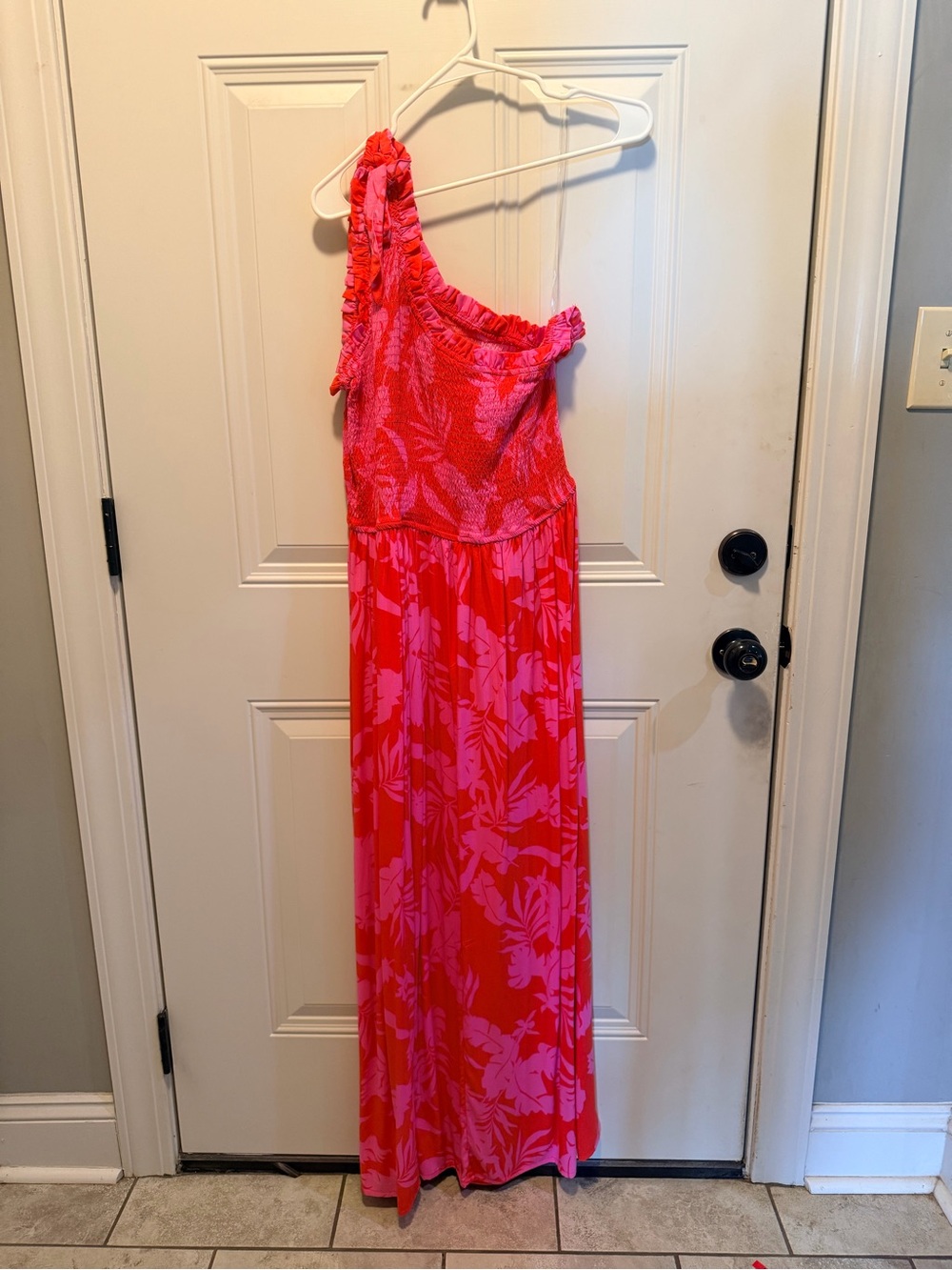 Women’s  One-Shoulder Pink & Hot Pink Floral One-Piece Maxi dress.
